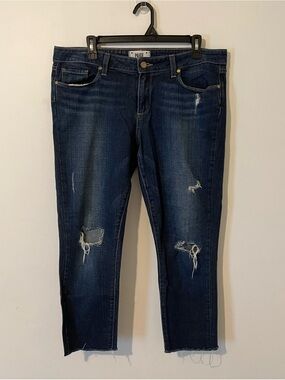 Paige Verdugo Ultra Skinny Raw Hem Ankle Blue Denim Jeans Size 32 Distressed